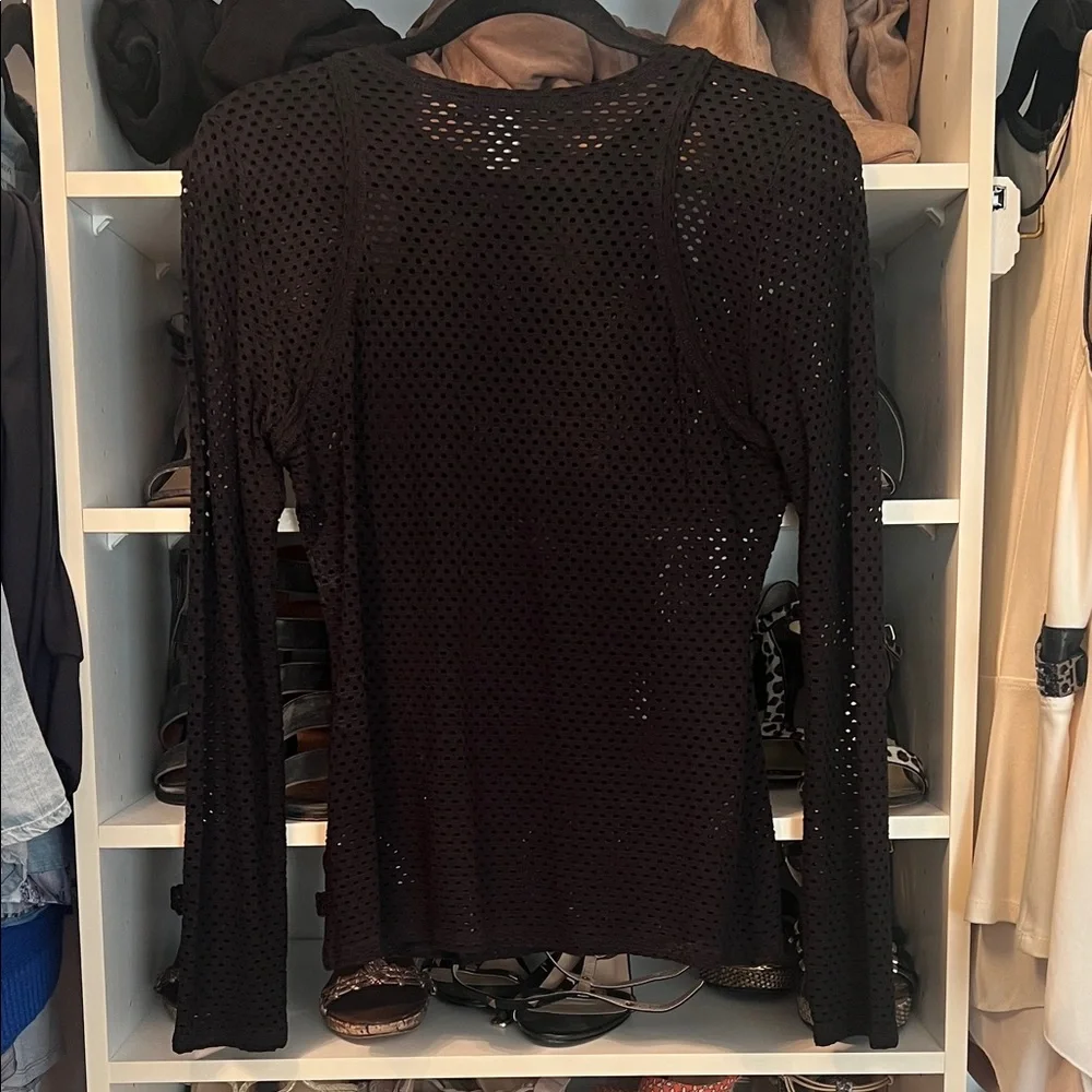 BCBGMaxAzria Black Perforated Long Sleeve Top - Picture 4 of 5